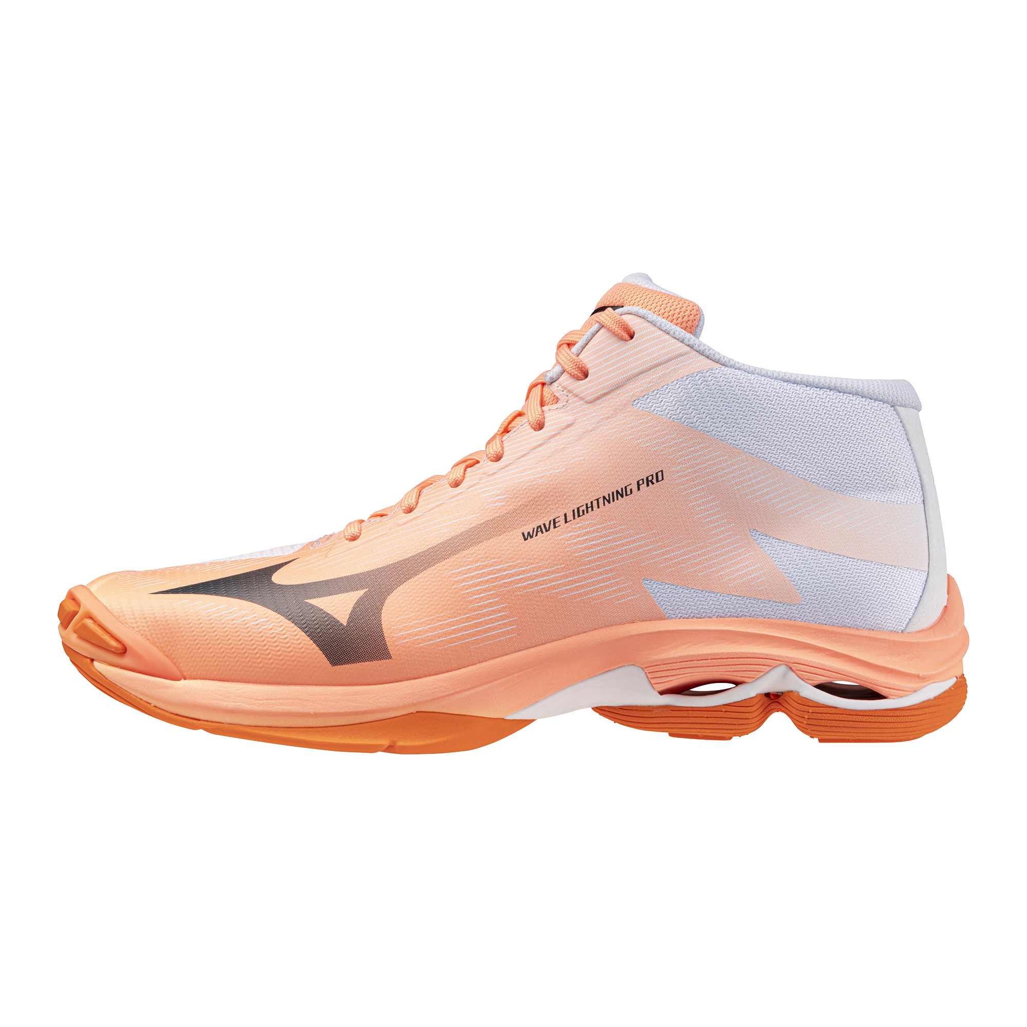 MIZUNO WAVE LIGHTNING PRO MID FLAMINGO CORAL CARBON WHITE