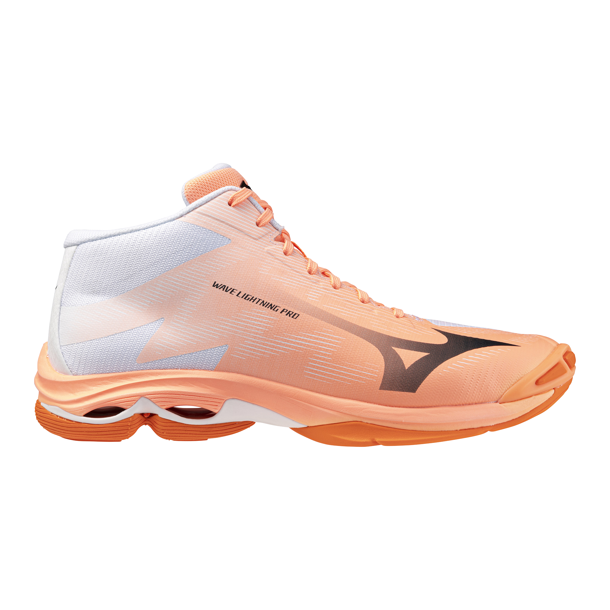 MIZUNO WAVE LIGHTNING PRO MID FLAMINGO CORAL CARBON WHITE